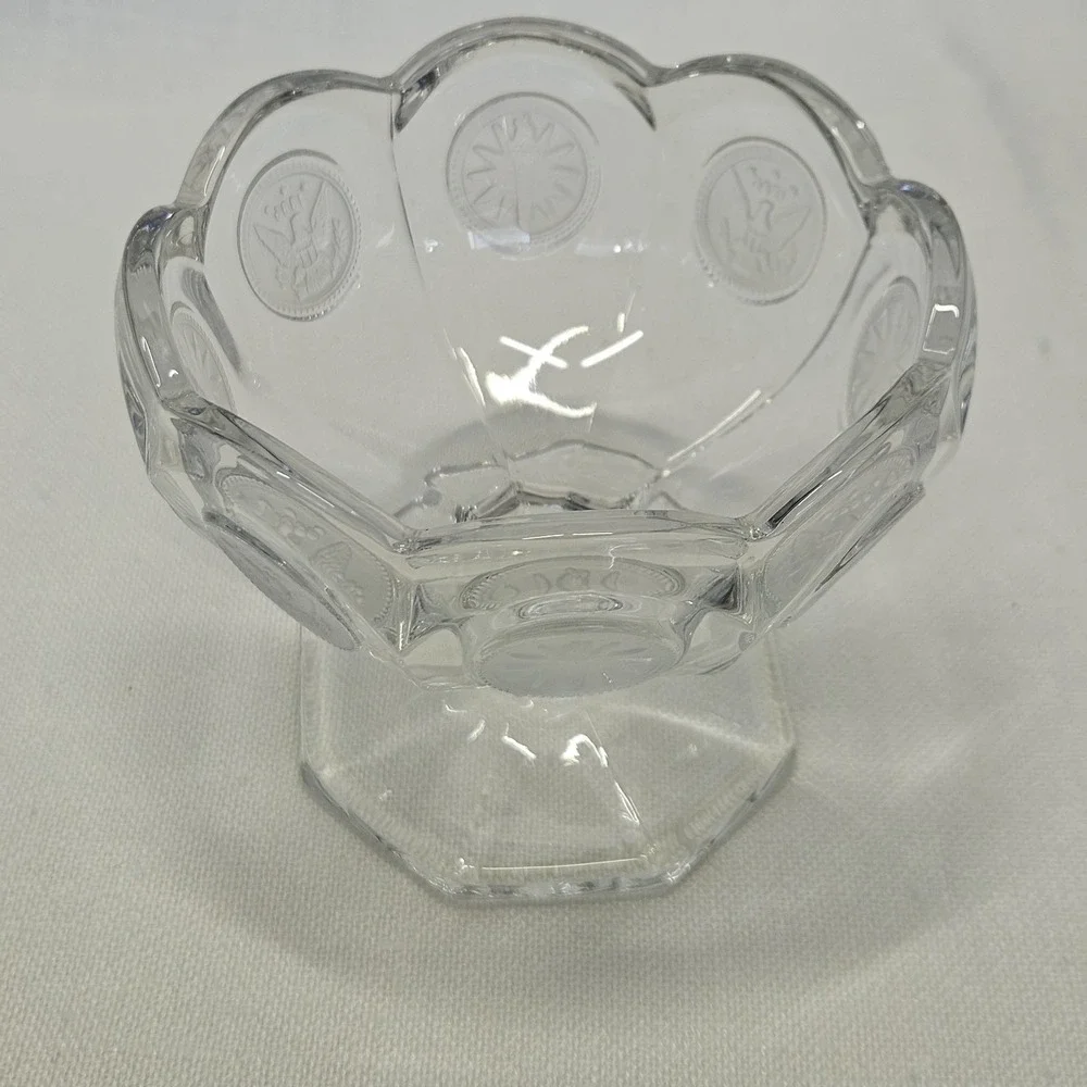 Fostoria Sherbet Dish Coin Clear Eagle Centennial 1886 Footed Glass Dessert Bowl